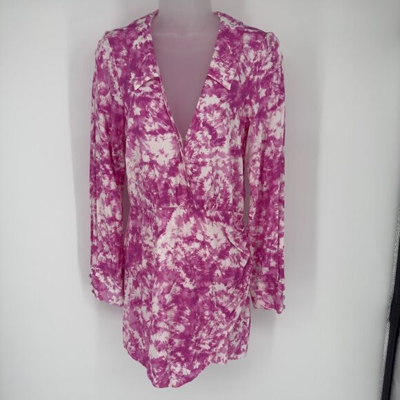 For Love &‎ Lemons Pink Tie Dye Devon Shirt Dress 100% Bamboo Size M Barbiecore - Picture 1 of 13